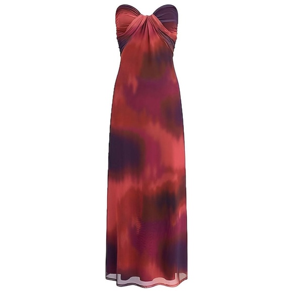 NWT Express Strapless Sweetheart Maxi Mesh Dress | Women’s Medium | Red Purple - Picture 3 of 10